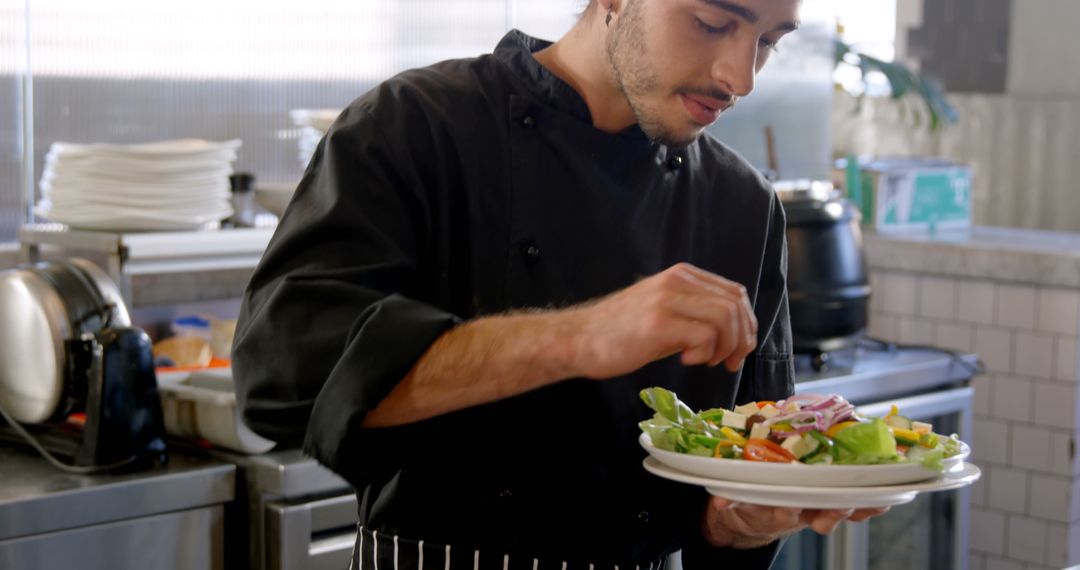 Chef Preparing Fresh Salad in Professional Kitchen - Free Images, Stock Photos and Pictures on Pikwizard.com