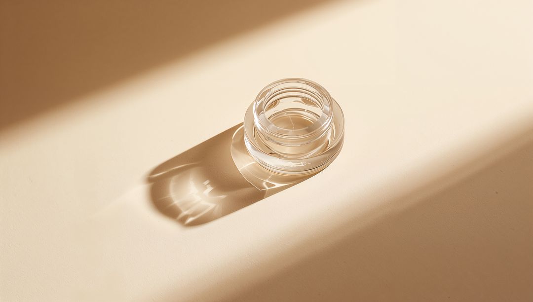 Transparent Cosmetic Jar Casting Shadow on Neutral Surface