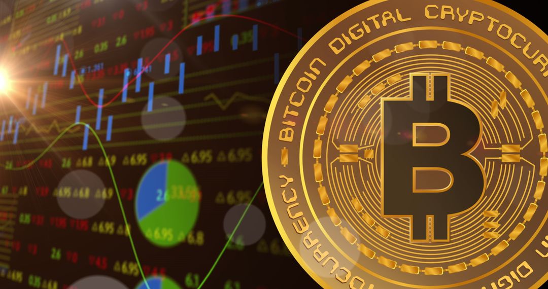 Bitcoin Cryptocurrency with Financial Data Background