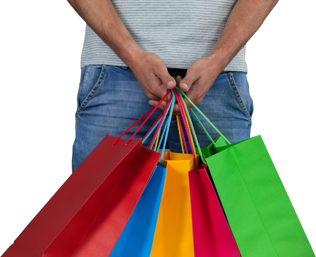 Midsection Of Man Holding Colorful Shopping Bags Transparent Background - Download Free Stock Images Pikwizard.com