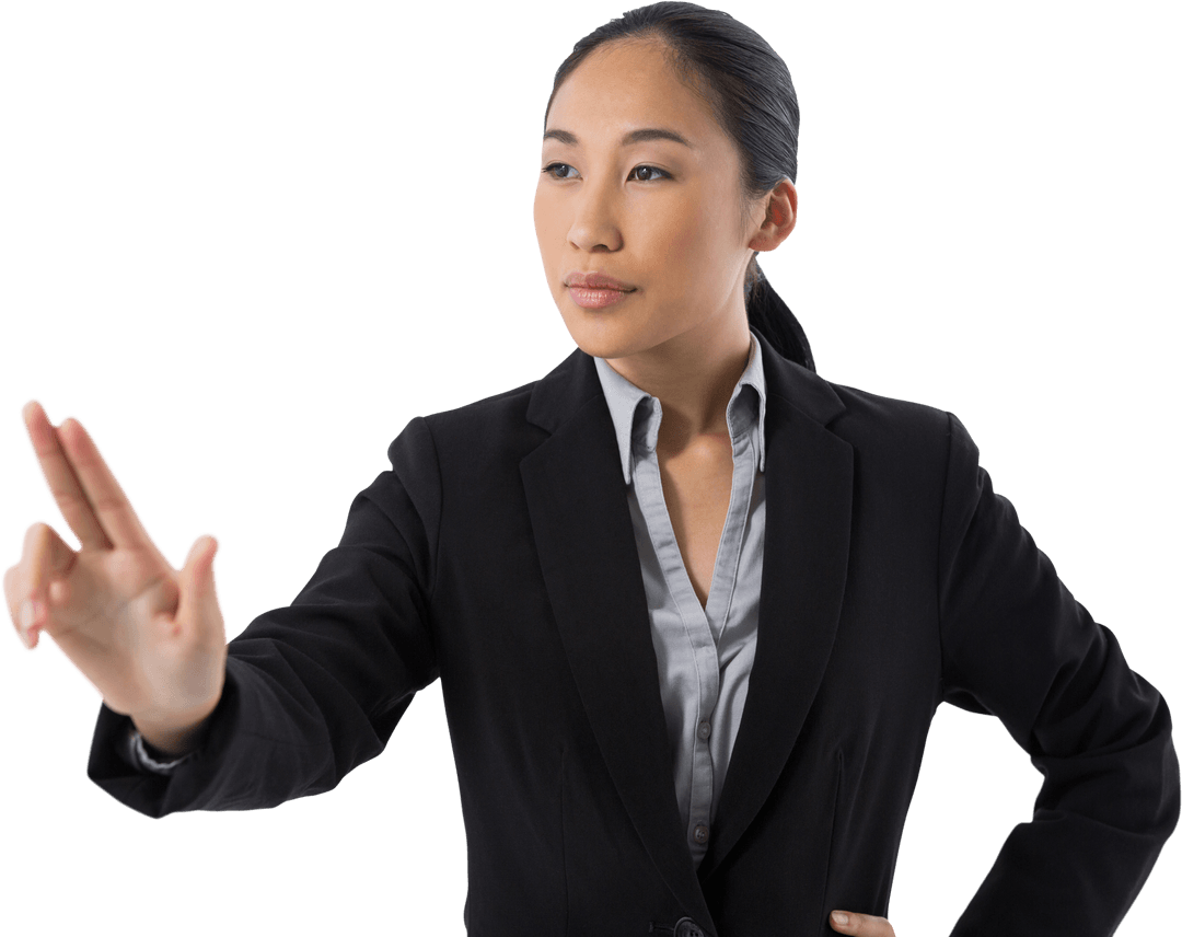 Transparent Future Technology with Businesswoman Interacting with Virtual Interface