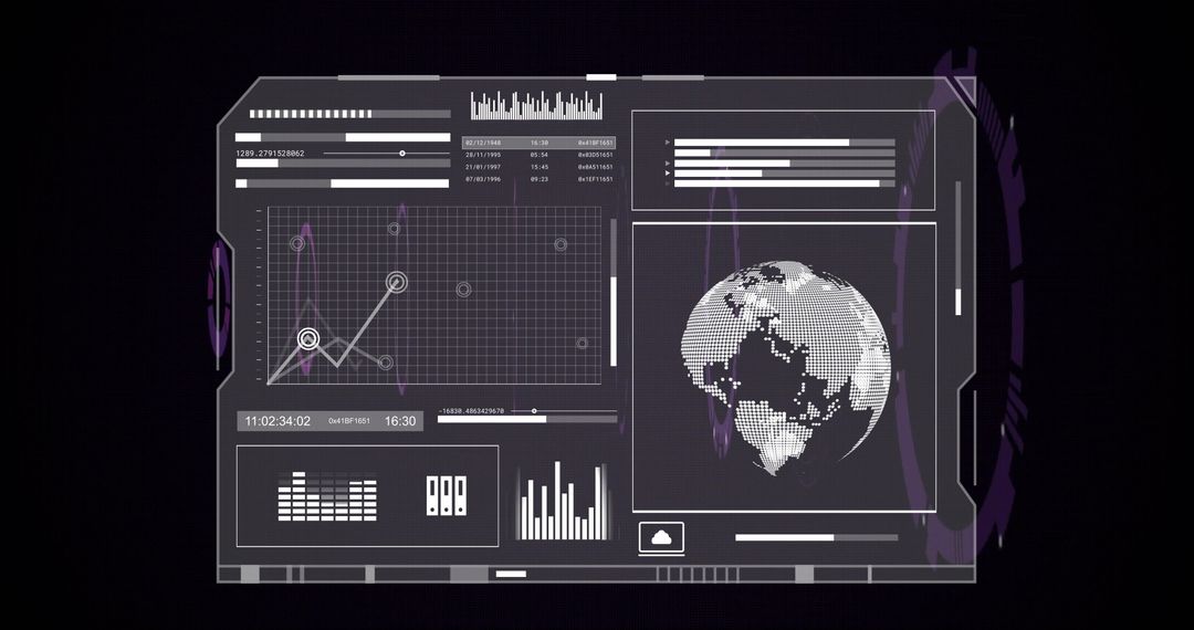 Futuristic Technology Interface with Line Chart and Digital Globe