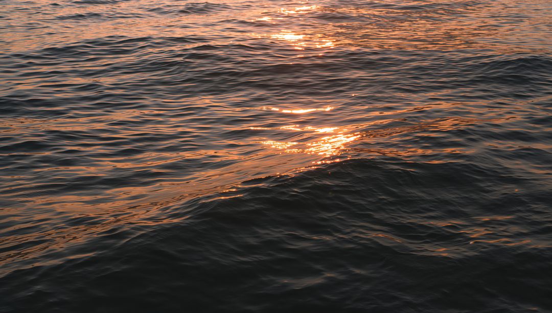 Golden Sunset Reflections on Open Ocean Waves with Ripple Texture and Warm Glow at Dusk