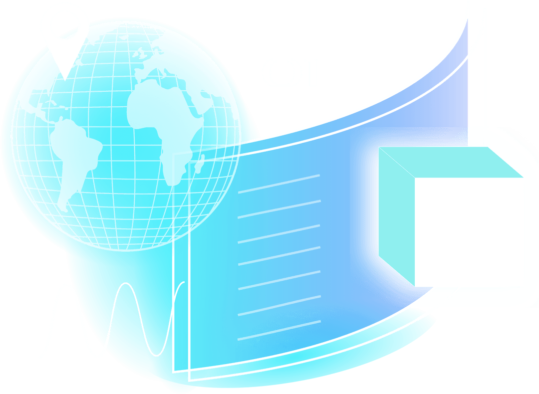 Futuristic Transparent Interface with Globe and 3D Cube