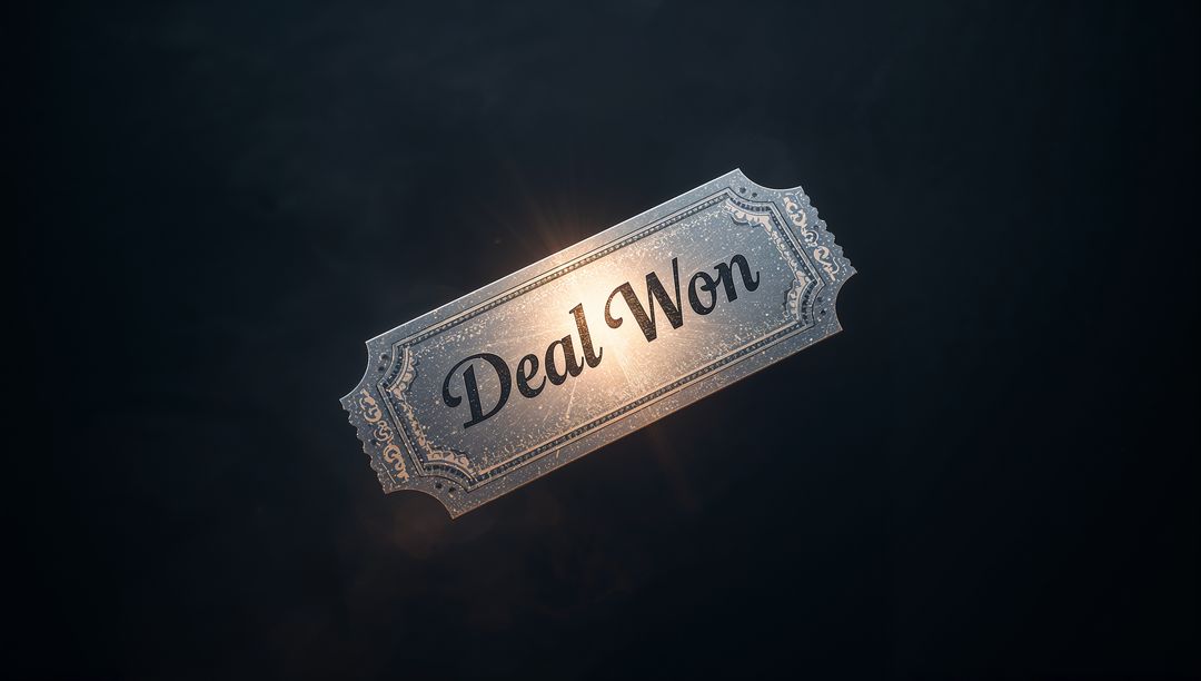 Floating Ornate Metallic Ticket Featuring Deal Won Cursive Script, Luxury Voucher Concept