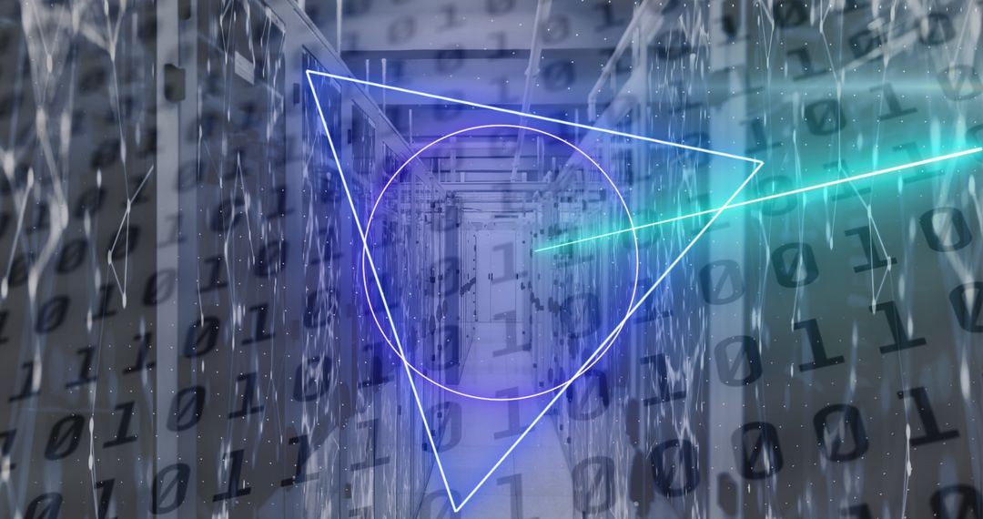Abstract Neon Geometry and Data in Modern Server Room