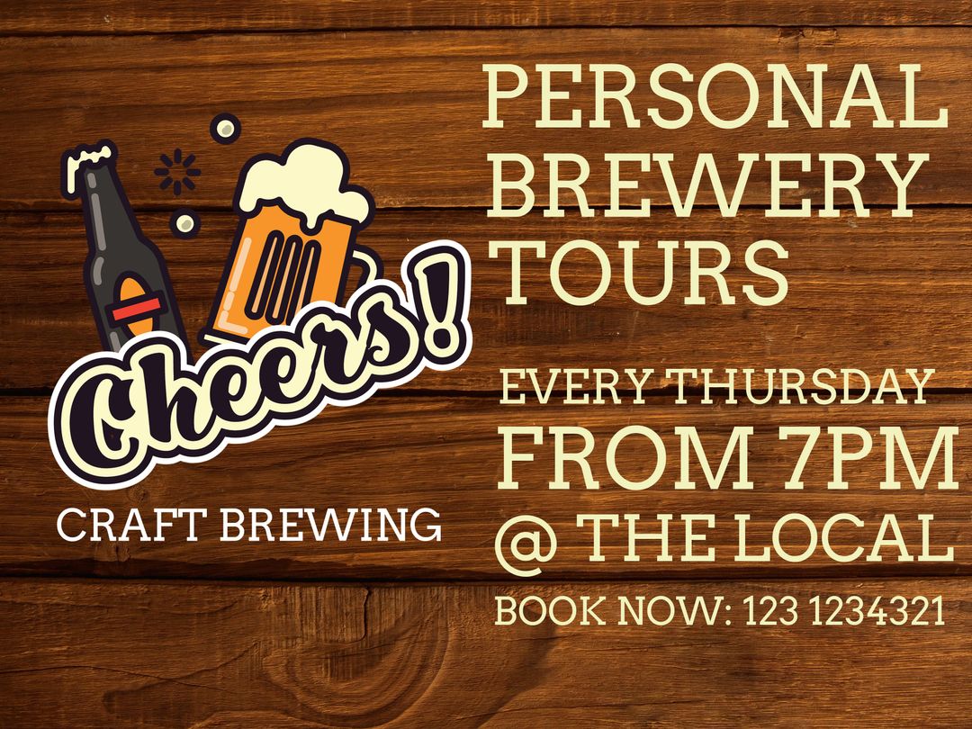 Local Brewery Tours Promotion Arranged on Rustic Wood Backdrop