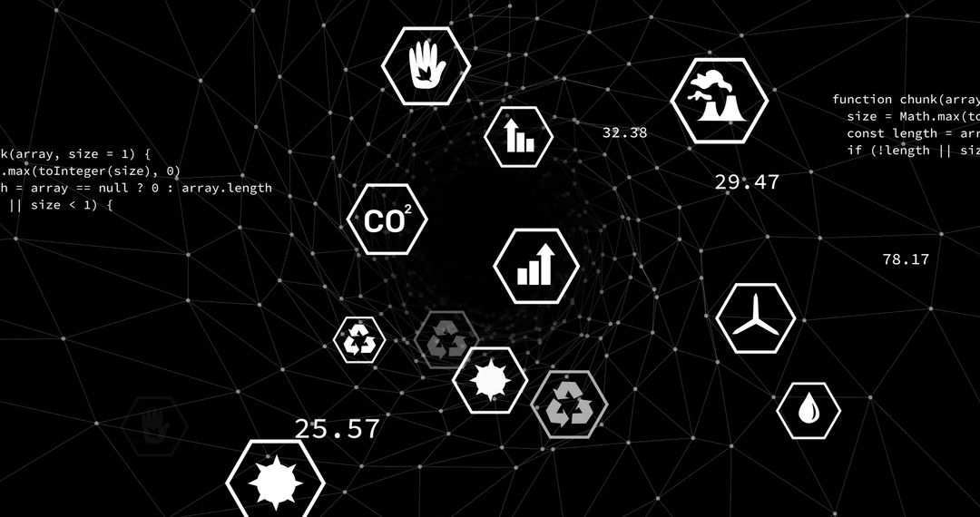 Digital Sustainability and Environmental Metrics Icons Overlay