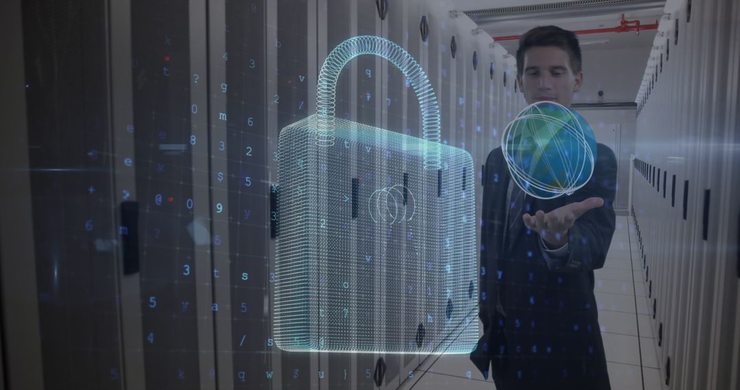 Abstract Cyber Security Concept with Digital Padlock and IT Professional