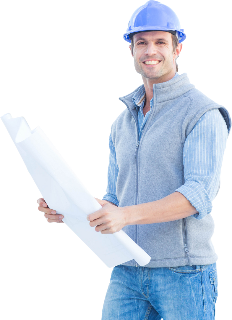 Transparent Background Happy Male Architect Holding Blueprints - Download Free Stock Images Pikwizard.com