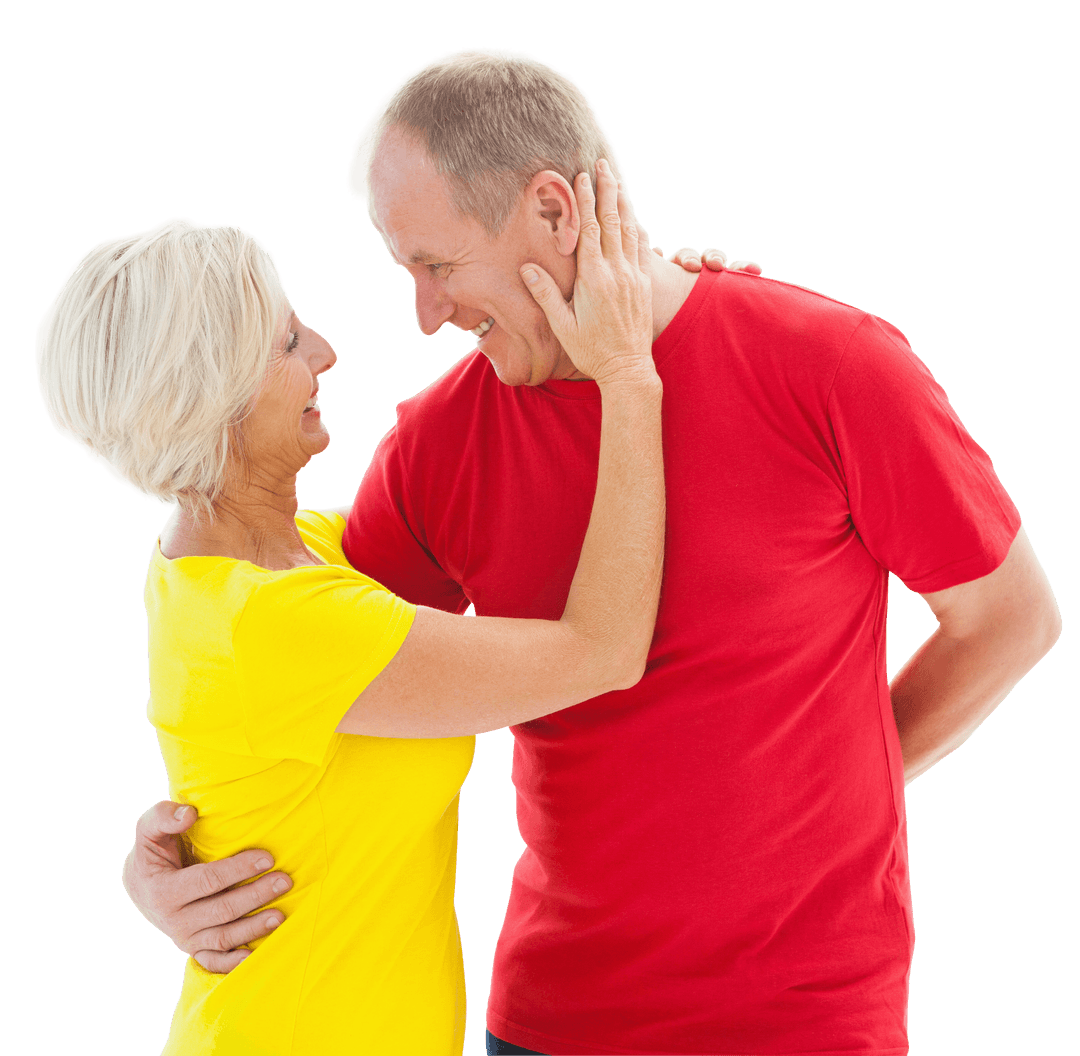 Happy Mature Couple Hugging and Smiling with Joy on Transparent Background