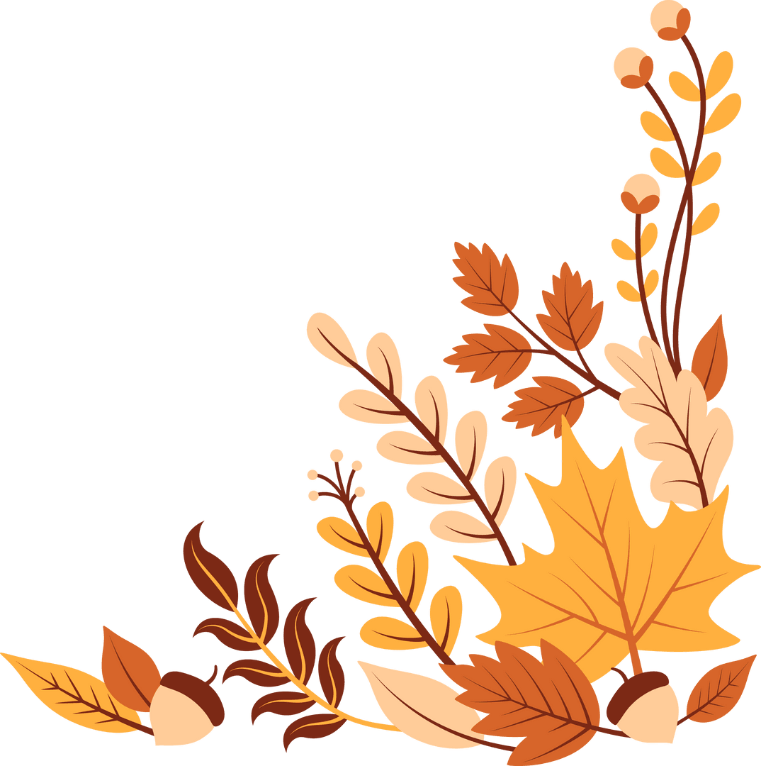 Flat Design Autumn Foliage with Leaves and Acorns on Transparent Background