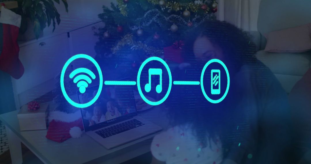 Digital Holiday Connection in Festive Living Room Setting