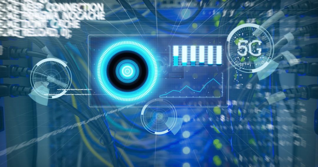 Futuristic Digital Interface Over Networking Server Room