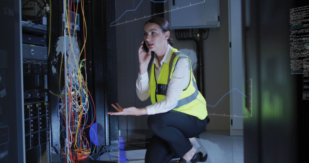 Confident Female Technician Analyzing Server Wires - Free Images, Stock Photos and Pictures on Pikwizard.com