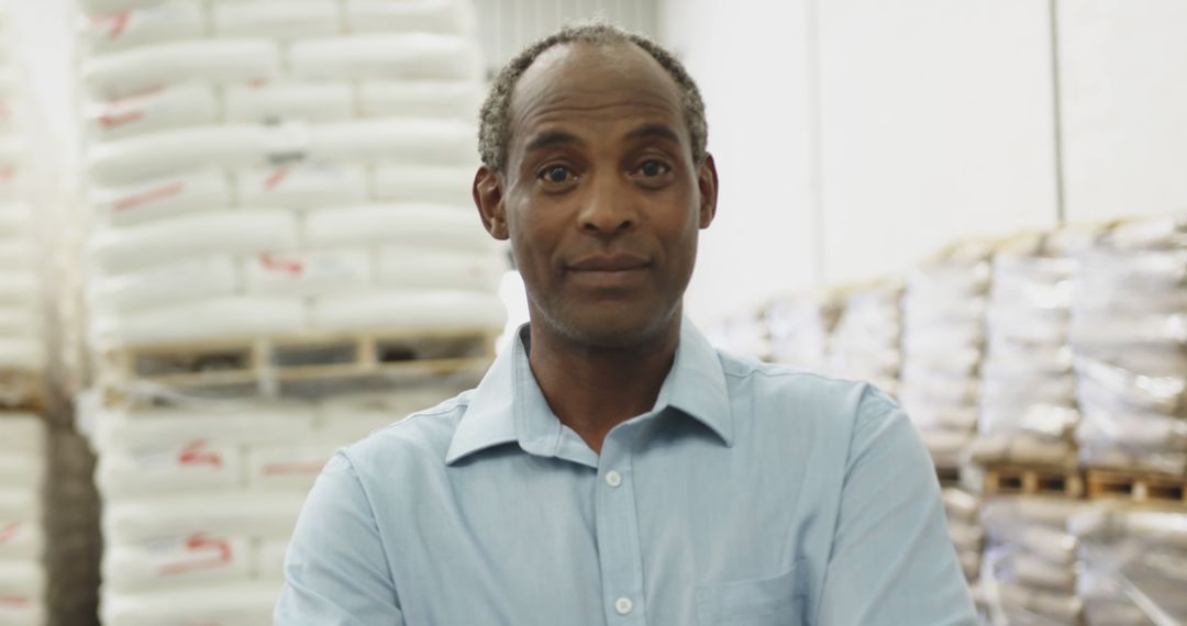 Confident African American Man Standing in Warehouse - Free Images, Stock Photos and Pictures on Pikwizard.com