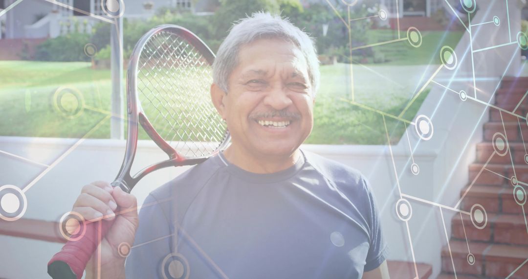 Senior Man Embracing Active Lifestyle with Tennis Racket