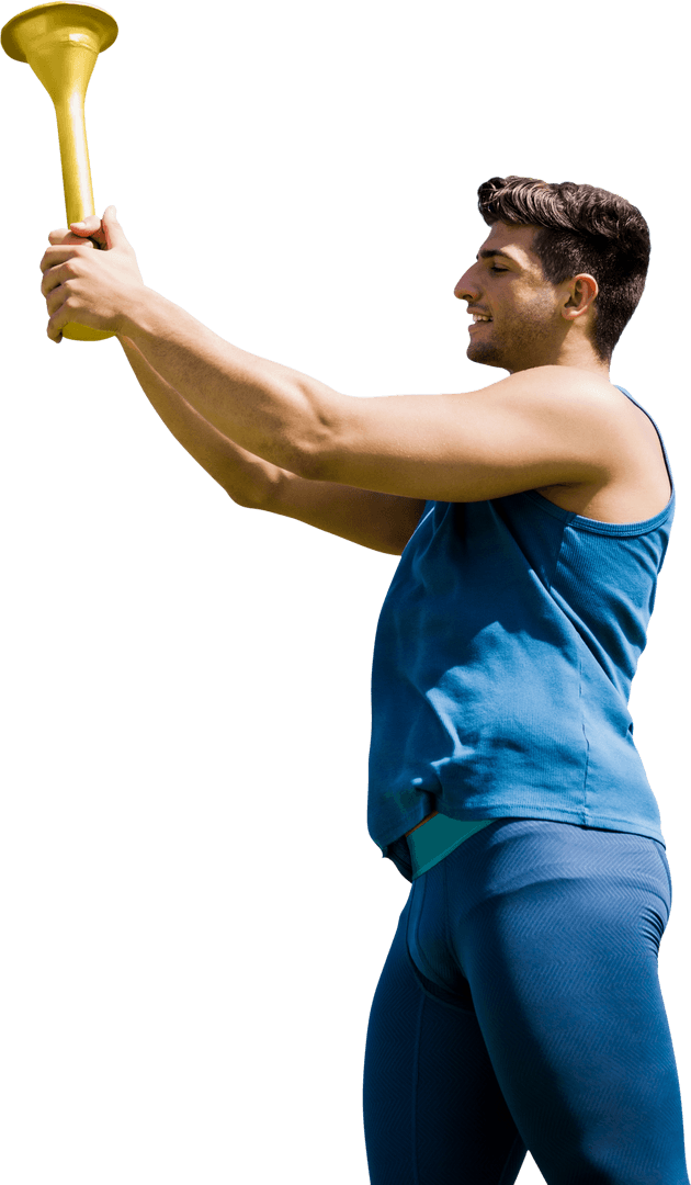 Caucasian Sportsman Holding Olympic Torch on Transparent Background