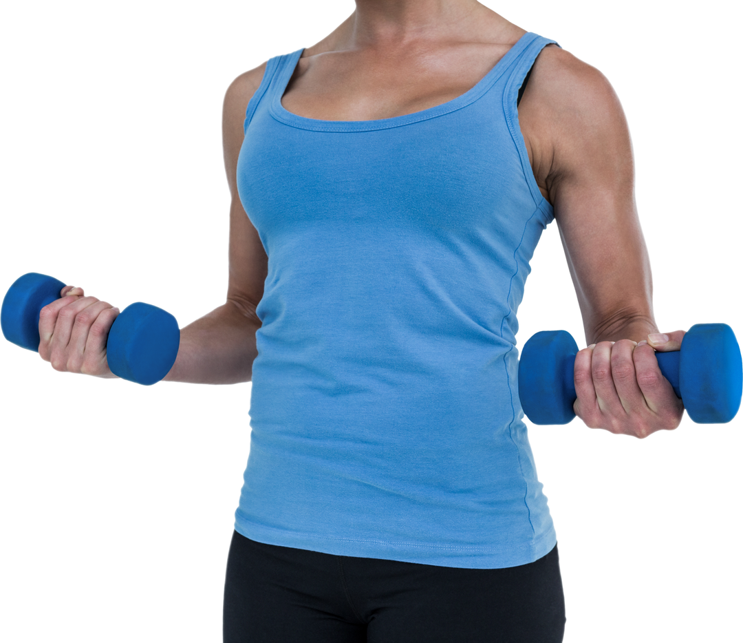 Transparent Fit Woman Exercising with Dumbbells in Blue Shirt - Download Free Stock Images Pikwizard.com