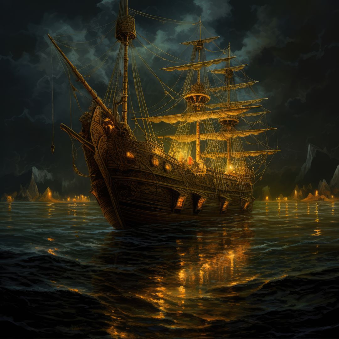A majestic sailing ship glides through nighttime waters - Free Images, Stock Photos and Pictures on Pikwizard.com