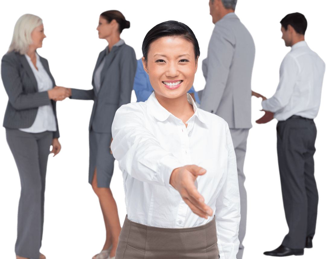 Friendly Businesswoman Offering Handshake with Transparent Background