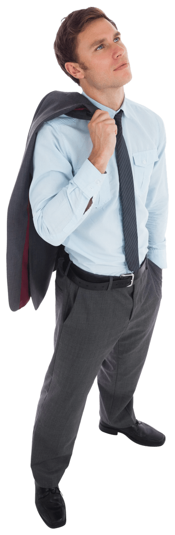 Serious Businessman Holding Jacket on Trendy Look