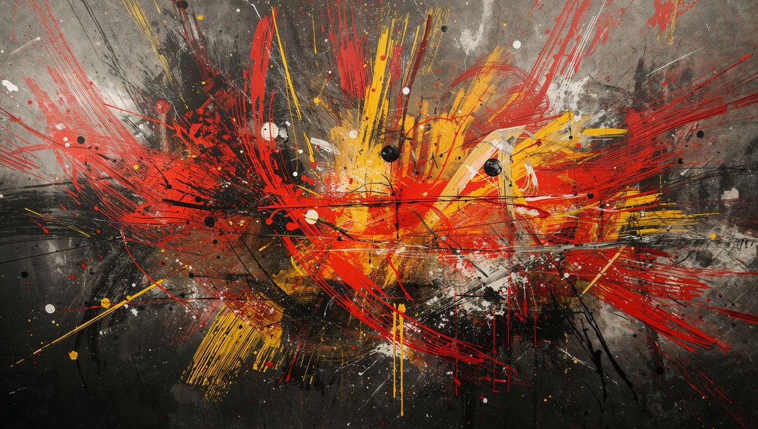 Radiating Abstract Paint Explosion Red Yellow Dynamic Strokes Splatter Drips Textured