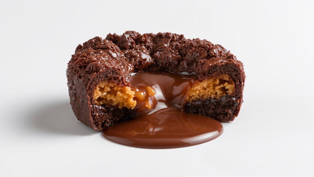 Molten Caramel Chocolate Crumble Cake Oozing Gooey Caramel Center Close-up