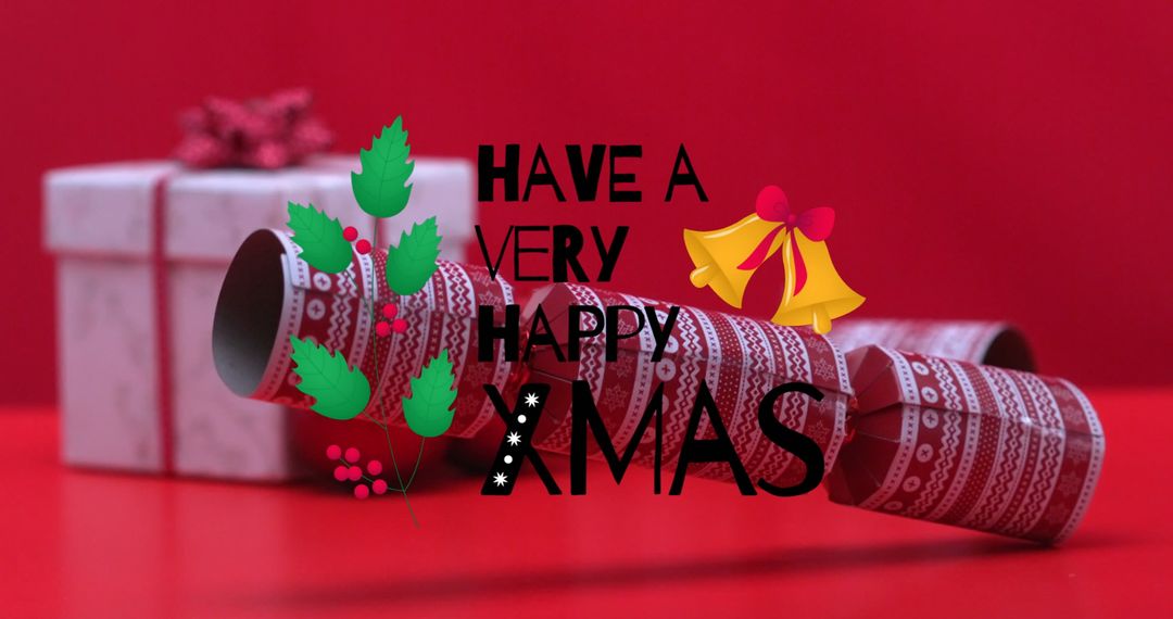 Festive Christmas Message with Gift and Decorative Crackers