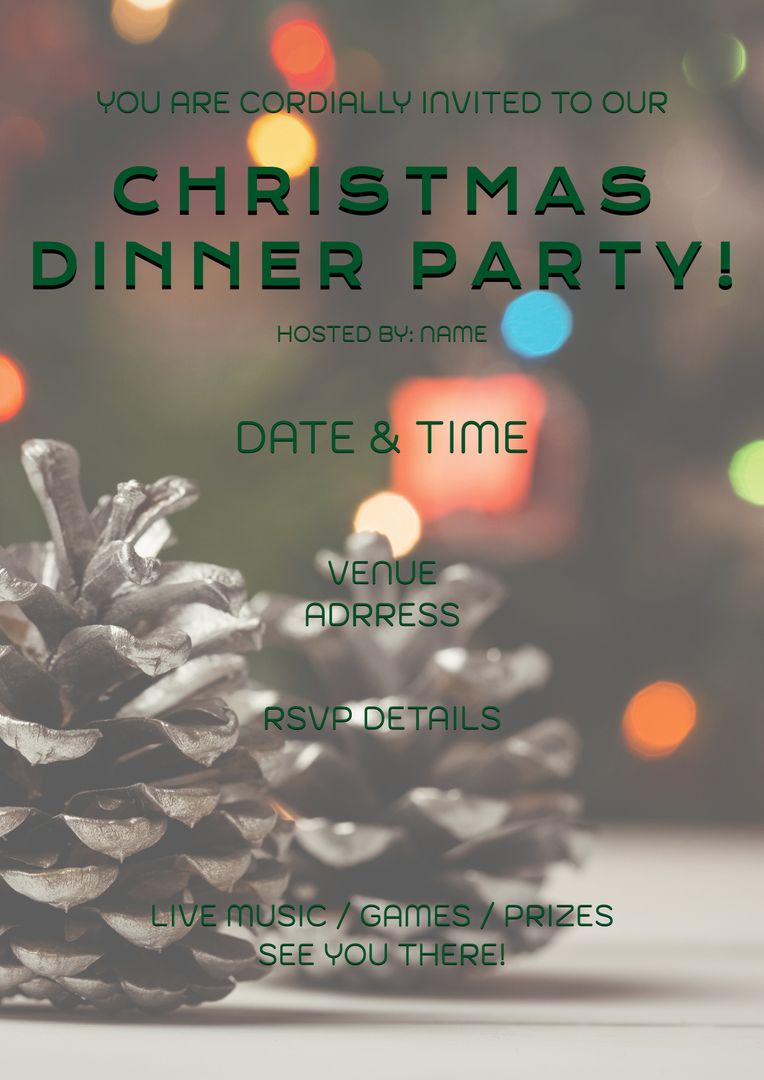 Festive Christmas Dinner Party Invitation with Pinecone Decoration