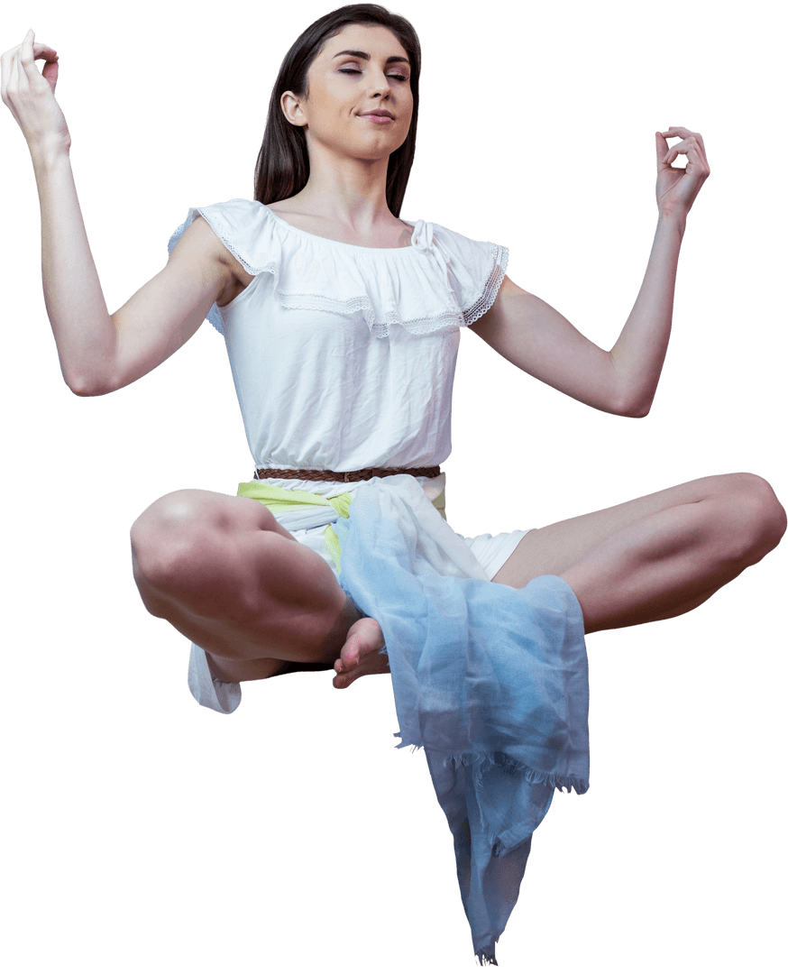 Transparent Woman Floating in Meditation