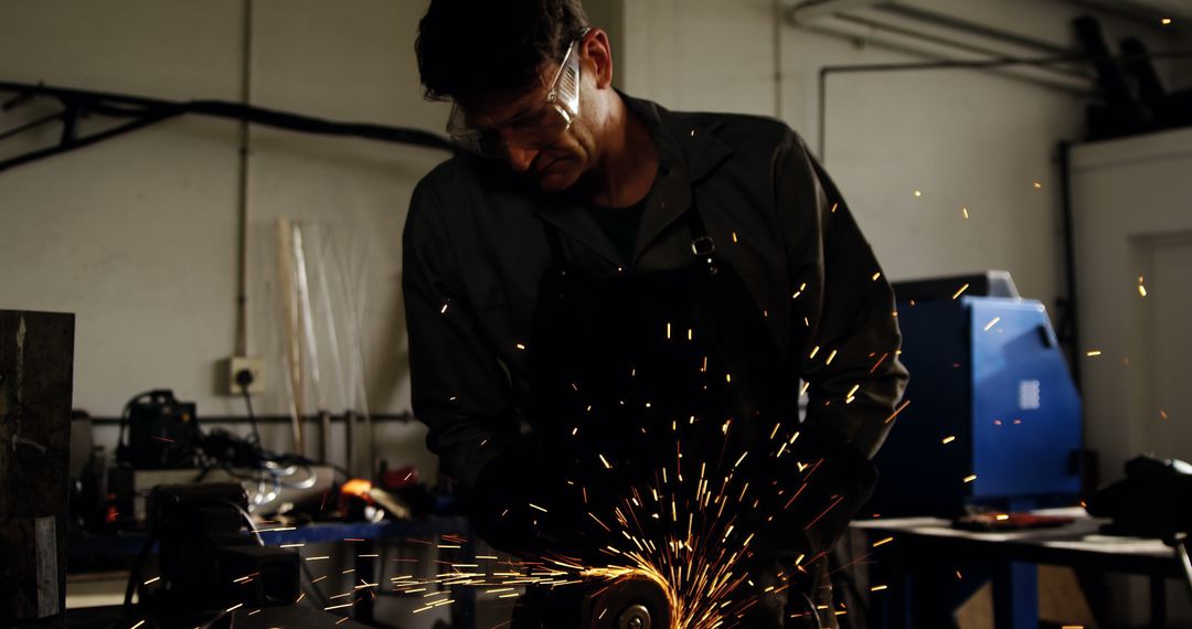 Industrial Worker Using Angle Grinder, Sparking Metalworking Process - Free Images, Stock Photos and Pictures on Pikwizard.com