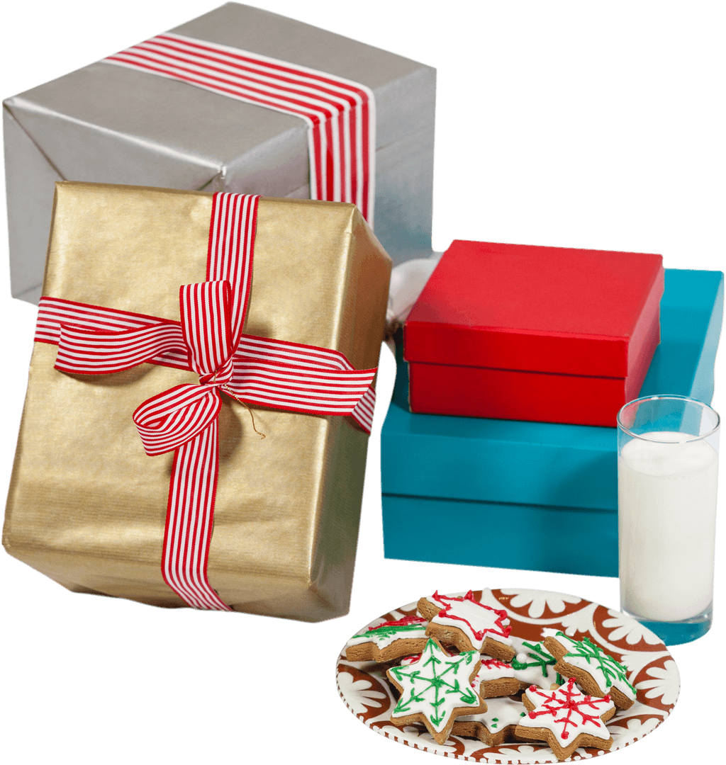 Transparent Render of Wrapped Gifts and Decorated Christmas Cookies
