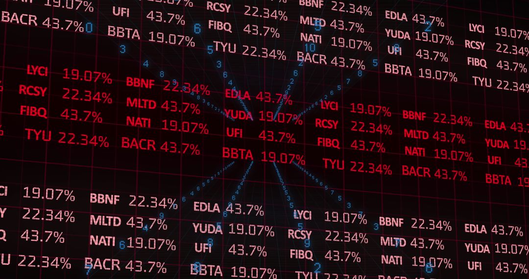 Digital Financial Data Display with Red and Blue Highlights