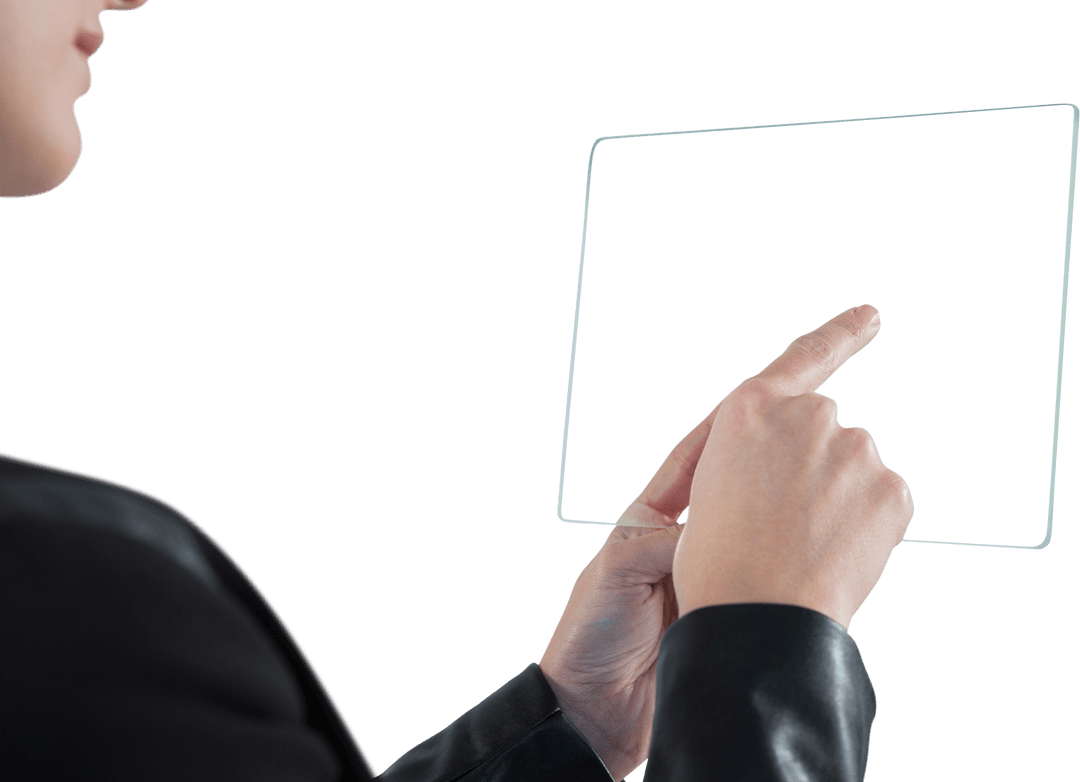 Transparent Tablet Interaction with Businesswoman