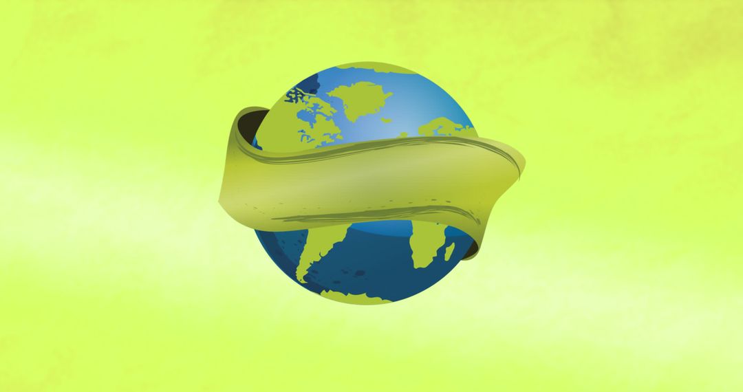 Globe Wrapped in Green Ribbon on Yellow Background