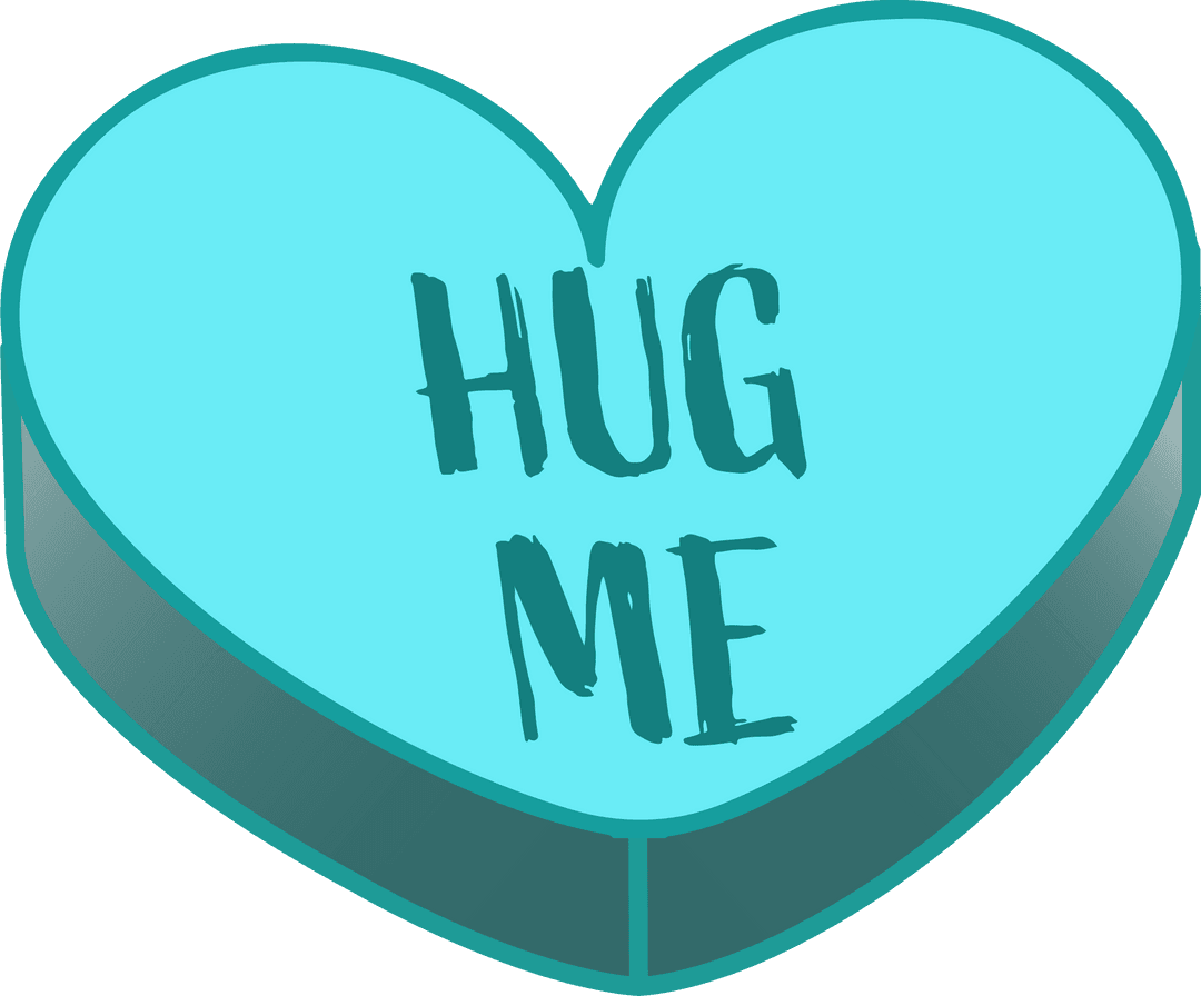 Transparent 3D Turquoise Heart with Romantic 'HUG ME' Text