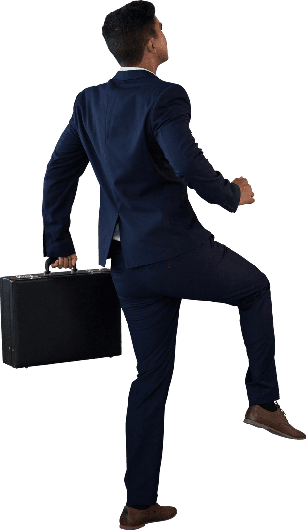 Businessman Climbing Steps with Transparent Background