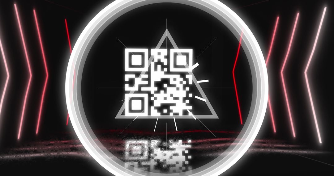 Glowing QR Code on Neon Geometric Background for Digital Concepts