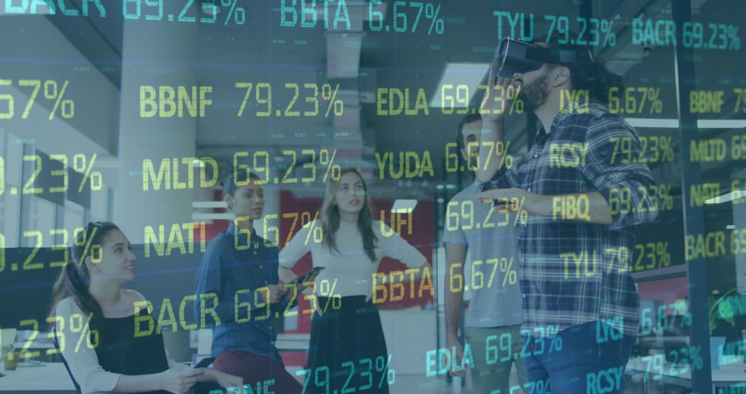 Business Team Using AR Technology with Financial Data Overlay