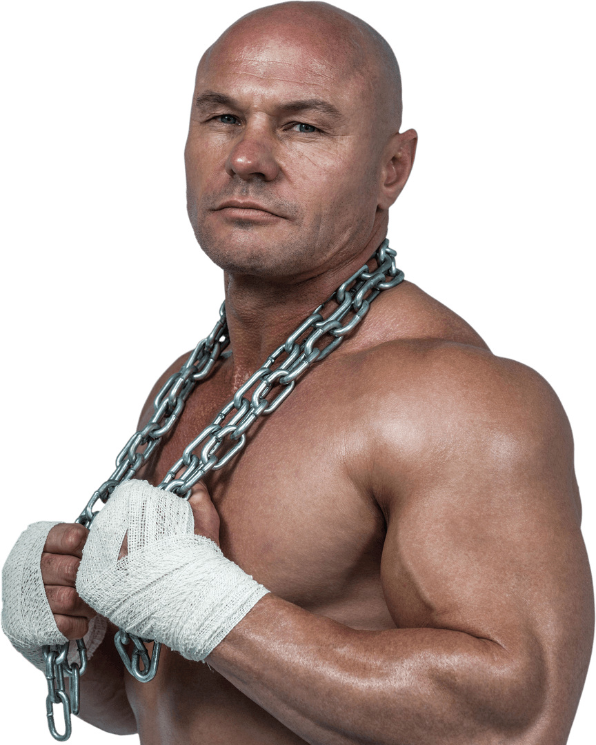 Confident Bodybuilder Holding Chain on Transparent Background