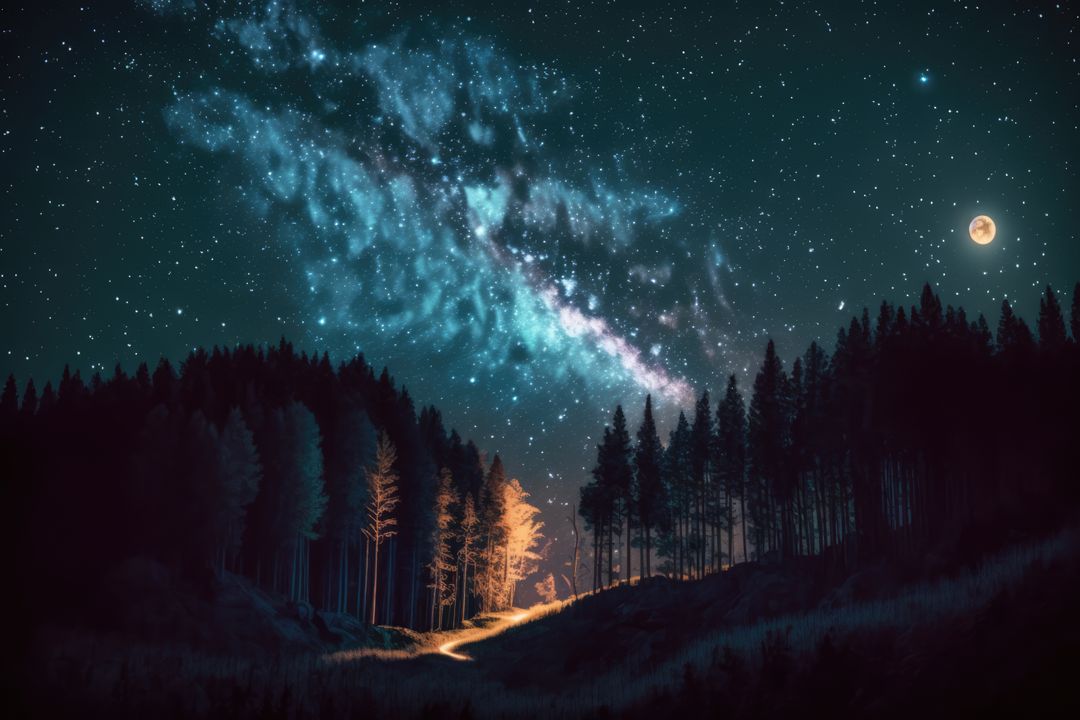 Stunning Night Sky with Milky Way and Forest Silhouette - Free Images, Stock Photos and Pictures on Pikwizard.com