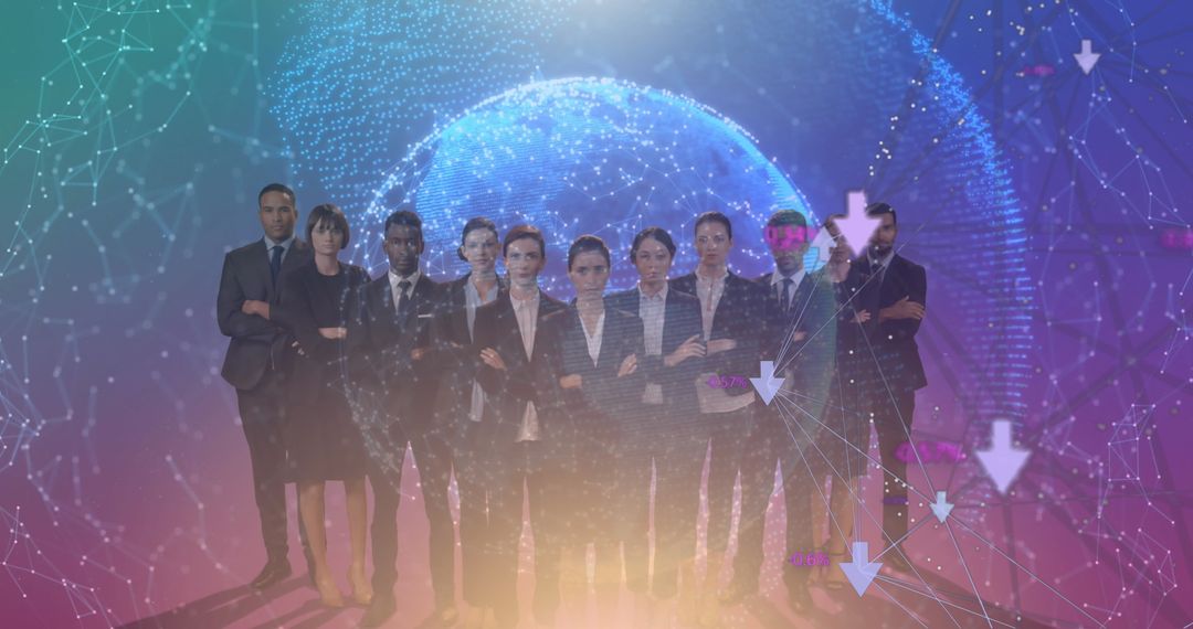 Diverse Business Team with Global Financial Technology Visual