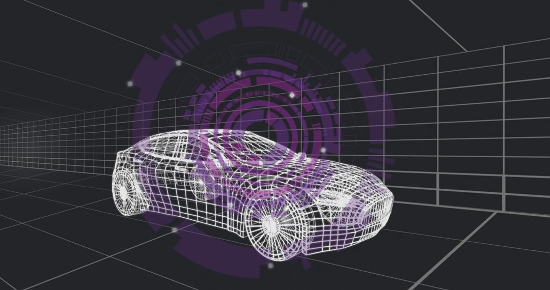 Futuristic Wireframe Car Model in 3D Virtual Space