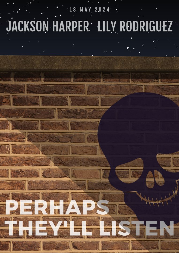 Perhaps They’ll Listen Movie Poster on Brick Wall with Skull Illustration - Download Free Stock Templates Pikwizard.com