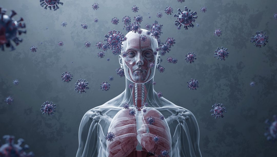 Virtual Human Anatomy Illustration with Floating Virus Particles