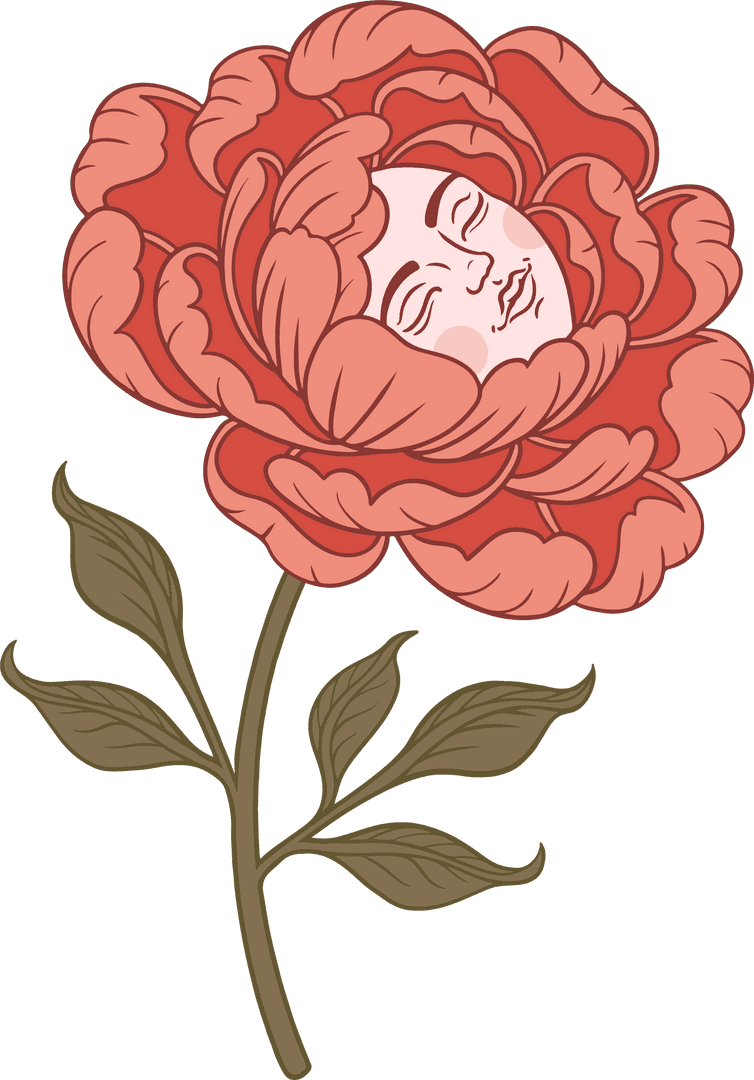 Surreal Flower with Peaceful Face on Transparent Background