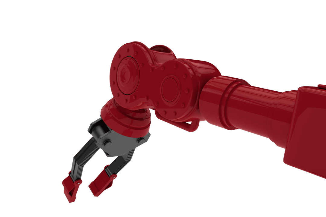 Red Mechanical Robot Arm with Black Claw Isolated on Transparent Background