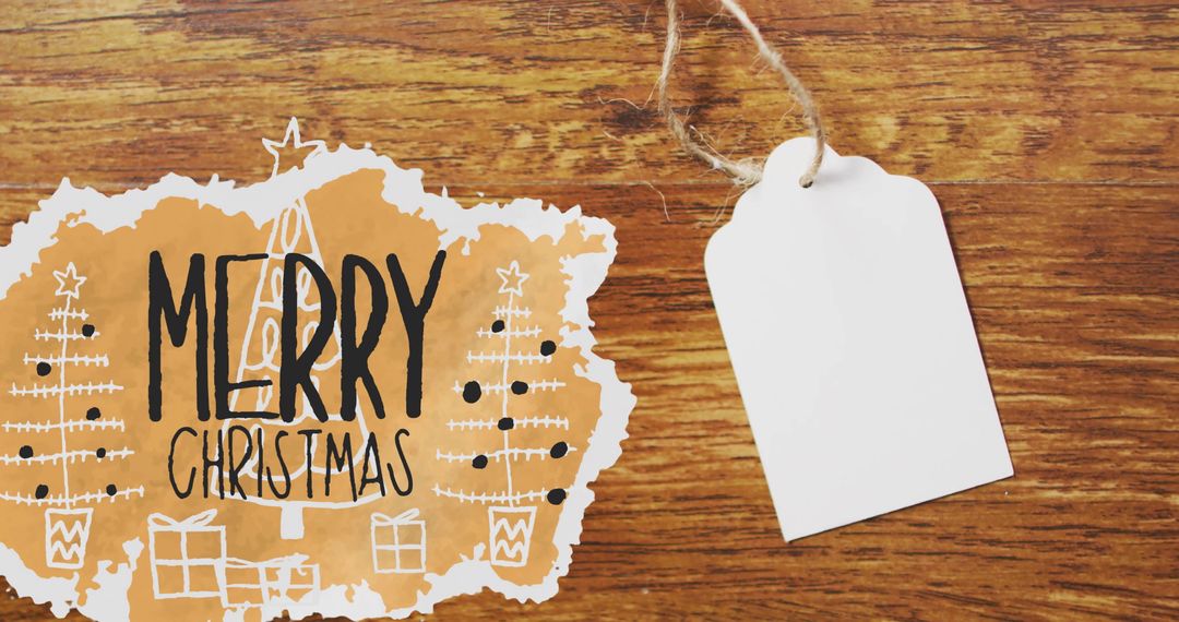 Rustic Christmas Greeting with Blank Tag and Festive Trees