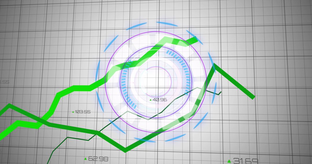 Green Financial Graph with Futuristic Clock Interface